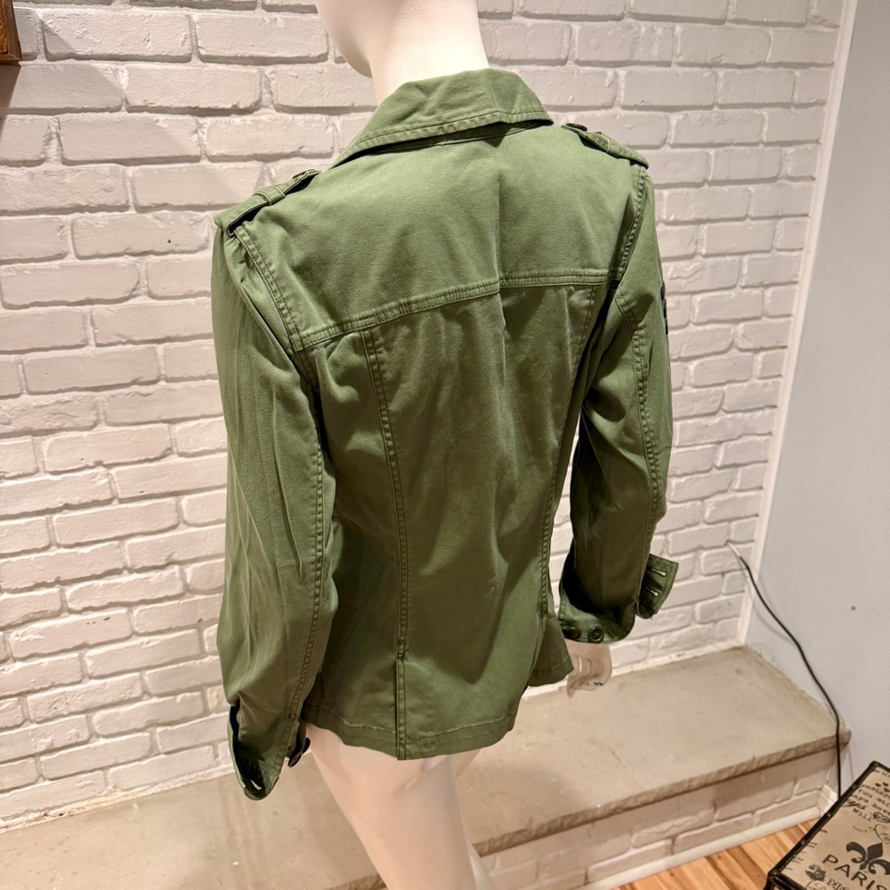 CAbi Sage Green Utility Jacket with Plaid Trim - Picture 3 of 10